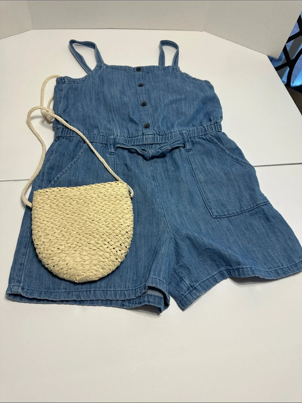 Old Navy Blue Denim Girls' Romper short and Cute summer purse